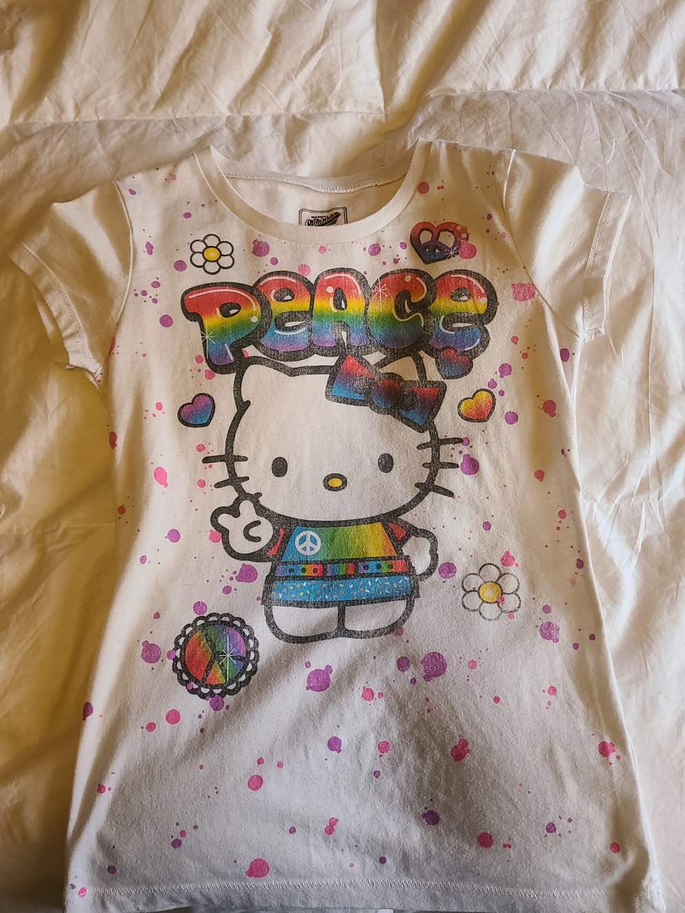 Old Navy White Hello Kitty 'Peace' Rainbow Graphic Tee